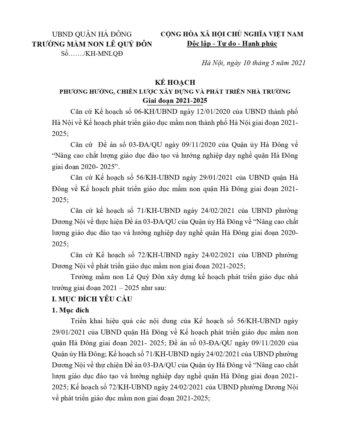 MN Lê Quý Đôn - Phương hướng chiến lược xây dựng và phát triên nhà trường